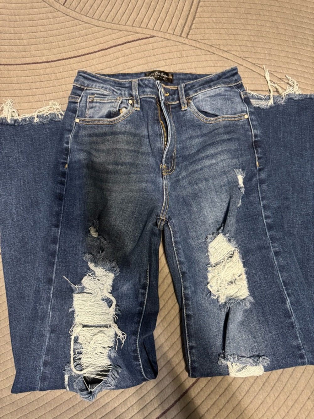 Ripped Dark Blue Wide-Leg Women’s Jeans
